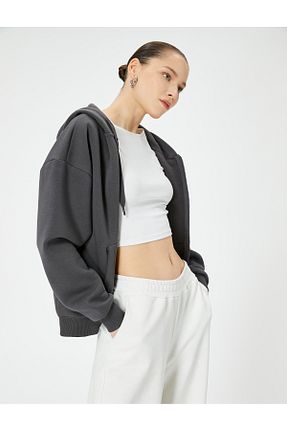 سوئیشرت طوسی زنانه ساده Koton - کد 829273064