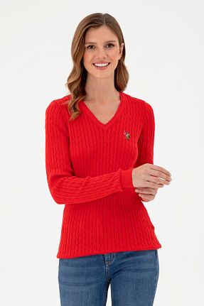 پلیور قرمز زنانه ساده U.S. Polo Assn. - کد 860683596