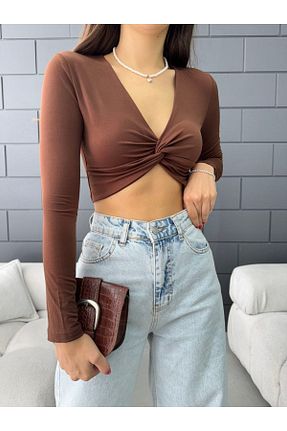 بلوز قهوه ای زنانه ساده Fav Style - کد 862034867
