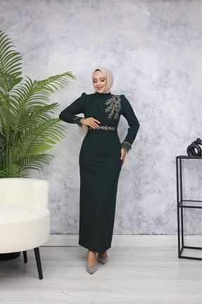 لباس مجلسی حجاب سبز زنانه یقه ایستاده marwella - کد 862075748