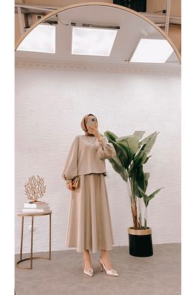 ست بالاتنه و پائین تنه بژ زنانه بافتنی The Moda - کد 854826959