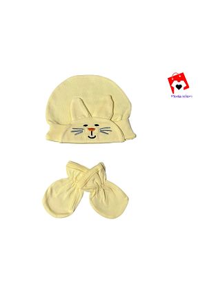 ست شال گردن و کلاه پشمی و دستکش زرد بچه گانه پنبه ای minisoft - کد 862083072