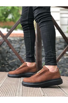 کفش اسنیکر قهوه ای مردانه چرم مصنوعی BESKAR - کد 824660409