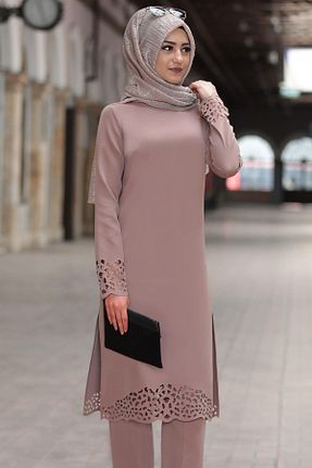 ست بالاتنه و پائین تنه حجاب قهوه ای زنانه رگولار Esilanur - کد 830139449