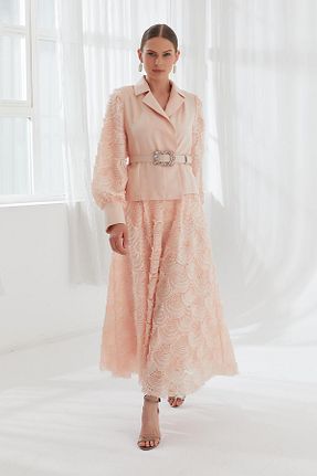ست بالاتنه و پائین تنه صورتی زنانه بافتنی YAFA CLOTHING & ACCESSORIES - کد 857172045