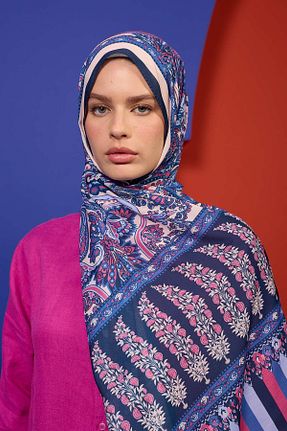 شال آبی زنانه پنبه پلی استر İpekhan - کد 862301103