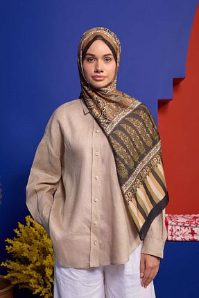 شال قهوه ای زنانه پنبه پلی استر İpekhan - کد 862301058
