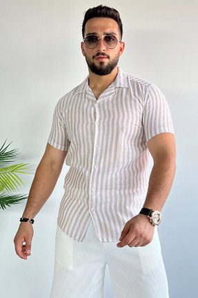 پیراهن بژ مردانه اسلیم فیت MİSHAR İTALİA - کد 862343169