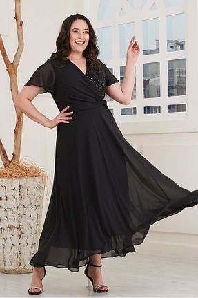 لباس مجلسی سایز بزرگ مشکی زنانه دو سینه EGZEBRU - کد 837009329
