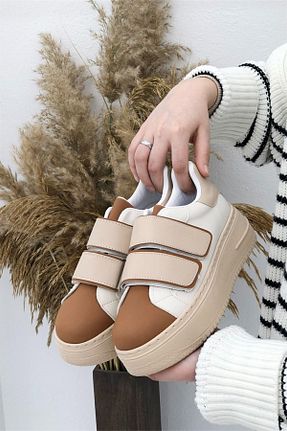 کفش اسنیکر بژ زنانه چسبی Scarpebutik - کد 652814024