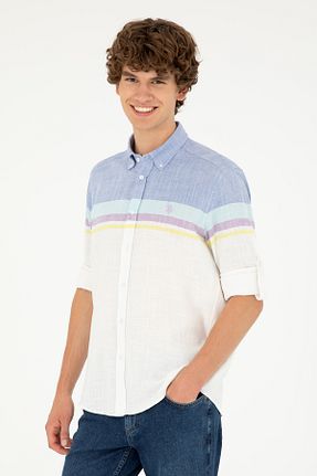 پیراهن آبی مردانه یقه پیراهنی U.S. Polo Assn. - کد 846504908