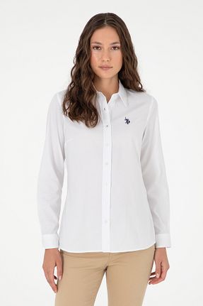 پیراهن سفید زنانه یقه کلاسیک U.S. Polo Assn. - کد 857553146