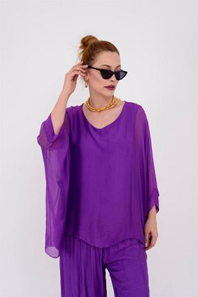 لباس بنفش زنانه بافتنی Bohem Stil - کد 723384943