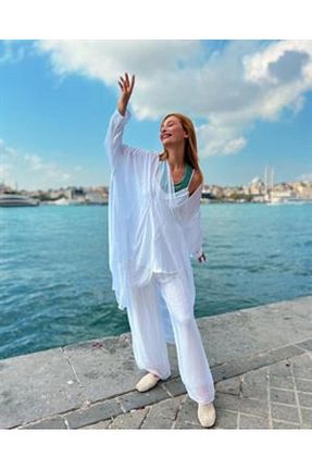ست بالاتنه و پائین تنه سفید زنانه بافتنی Bohem Stil - کد 818331221
