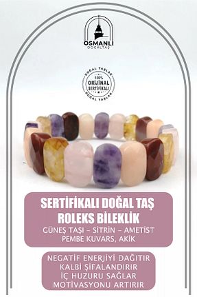 دستبند جواهر صورتی زنانه سنگ طبیعی OSMANLI DOĞAL TAŞ - کد 90307728
