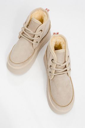 بوت / نیم بوت بژ زنانه چرم مصنوعی luvishoes - کد 778655959