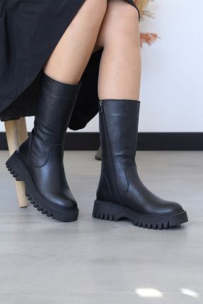 بوت / نیم بوت مشکی زنانه چرم خالص Cooliza - کد 861904069