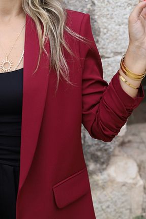 کت بلیزر زرشکی زنانه بافتنی bytugcekaya - کد 857560869