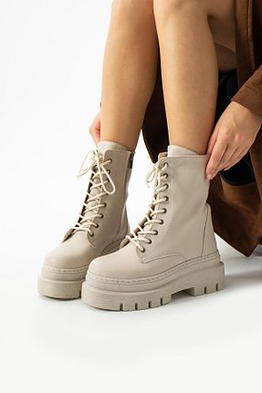 بوت / نیم بوت بژ زنانه چرم مصنوعی Asilkadın - کد 861932571