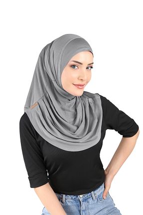 روسری طوسی پنبه ای Ecardin - کد 861951285