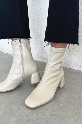 بوت / نیم بوت بژ زنانه چرم مصنوعی Straswans - کد 349992020
