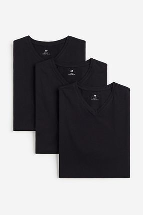 تیشرت مشکی مردانه یقه هفت H&M - کد 861969189