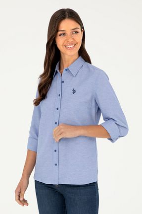 پیراهن آبی زنانه یقه پیراهنی U.S. Polo Assn. - کد 249968874