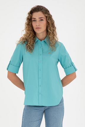 پیراهن آبی زنانه یقه پیراهنی U.S. Polo Assn. - کد 835529323