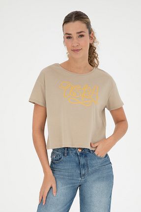 تیشرت خاکی زنانه یقه دوچرخه U.S. Polo Assn. - کد 832719551