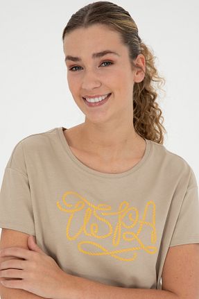 تیشرت خاکی زنانه یقه دوچرخه U.S. Polo Assn. - کد 832719551