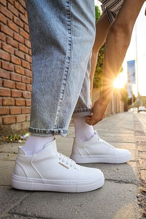 بوت / نیم بوت سفید مردانه پاشنه تخت Deridün Yıldız Shoes - کد 920782241