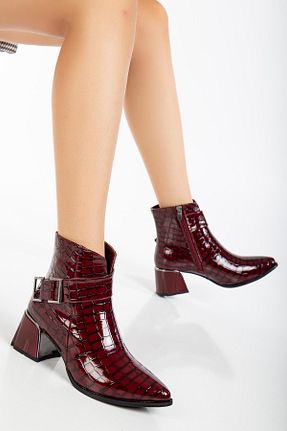 بوت / نیم بوت زرشکی زنانه چرم مصنوعی SUİNS SHOES - کد 862031039