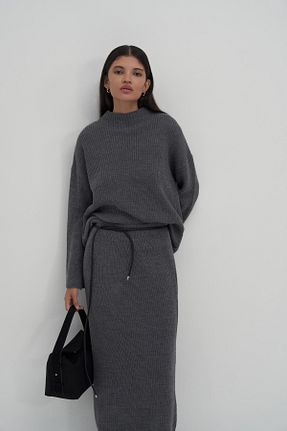 ست بالاتنه و پائین تنه طوسی زنانه بافتنی mathilda store - کد 862117274