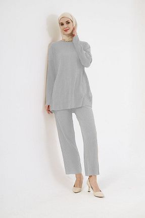 ست بالاتنه و پائین تنه طوسی زنانه بافتنی MODA - کد 862131181