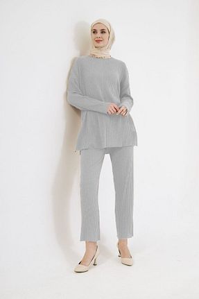 ست بالاتنه و پائین تنه طوسی زنانه بافتنی MODA - کد 862131181