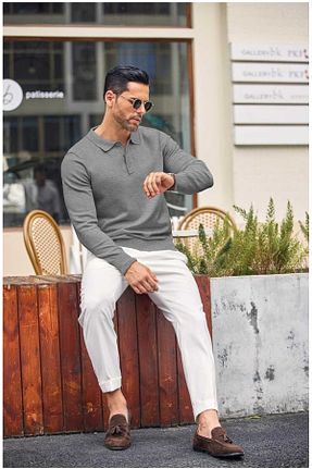 پلیور طوسی مردانه ساده youknitwear you - کد 862215609