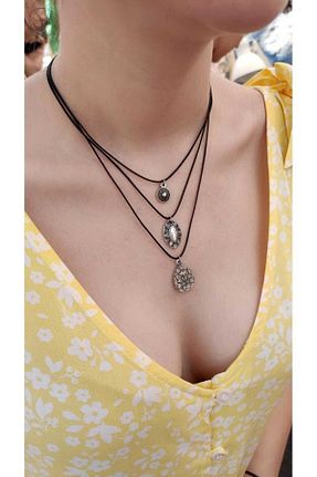 گردنبند جواهر مشکی زنانه روکش نقره Bideğişiktakı - کد 273528875