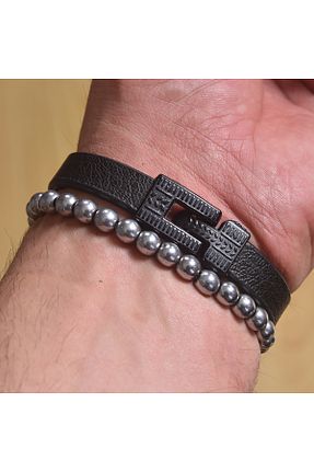 دستبند جواهر رنگی مردانه چرم idolavm - کد 862346015