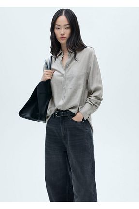 تیشرت طوسی زنانه رگولار MANGO - کد 855801259