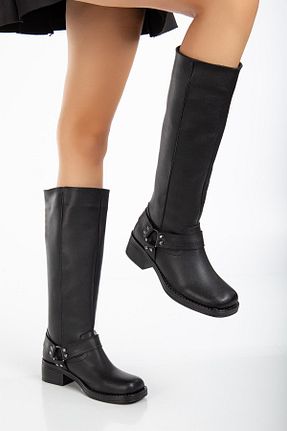 چکمه مشکی زنانه چرم مصنوعی SUİNS SHOES - کد 862346002