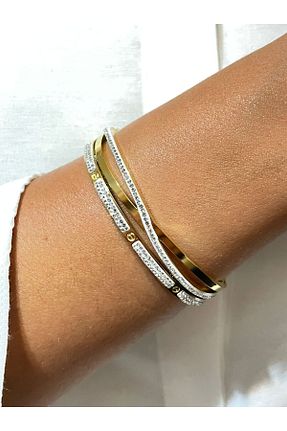 دستبند استیل (فولاد) طلائی زنانه استیل ضد زنگ alyacs - کد 862372504