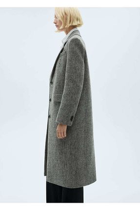 پالتو پشمی طوسی زنانه رگولار MANGO - کد 861734378