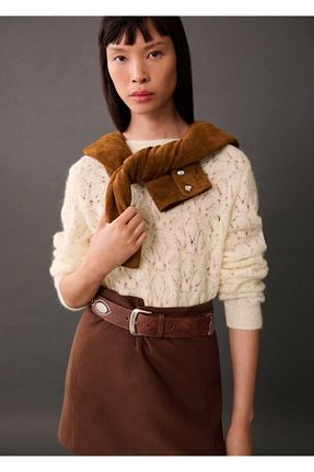 پلیور نباتی زنانه ساده MANGO - کد 850085661