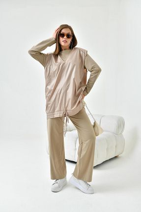 ست بالاتنه و پائین تنه بژ زنانه بافتنی FTZ WOMEN - کد 831239179