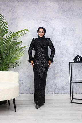 لباس مجلسی حجاب مشکی زنانه یقه دوچرخه marwella - کد 861854220