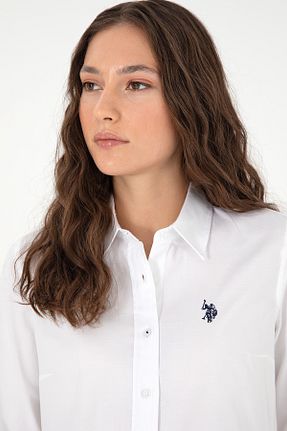 پیراهن سفید زنانه یقه کلاسیک U.S. Polo Assn. - کد 857553146