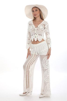 ست بالاتنه و پائین تنه سفید زنانه بافتنی EREN STYLE - کد 826483355