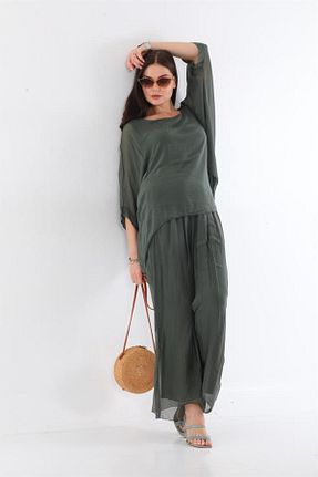 ست بالاتنه و پائین تنه خاکی زنانه بافتنی Bohem Stil - کد 759290059