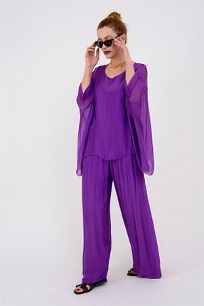 لباس بنفش زنانه بافتنی Bohem Stil - کد 723384943