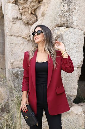 کت بلیزر زرشکی زنانه بافتنی bytugcekaya - کد 857560869
